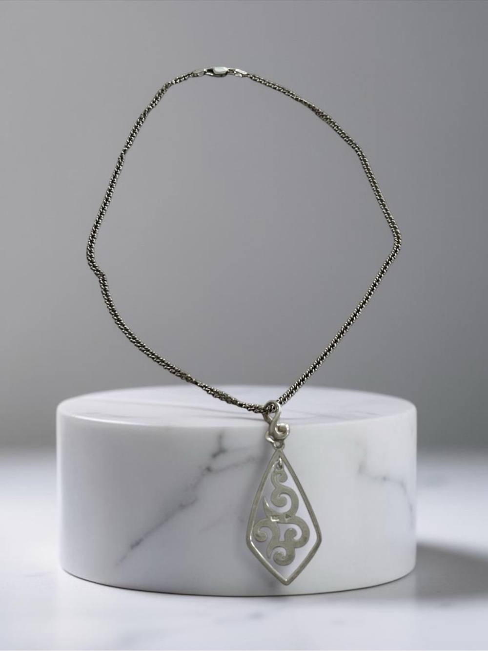 Sterling Silver Filigree Teardrop Pendant Necklace - Silver